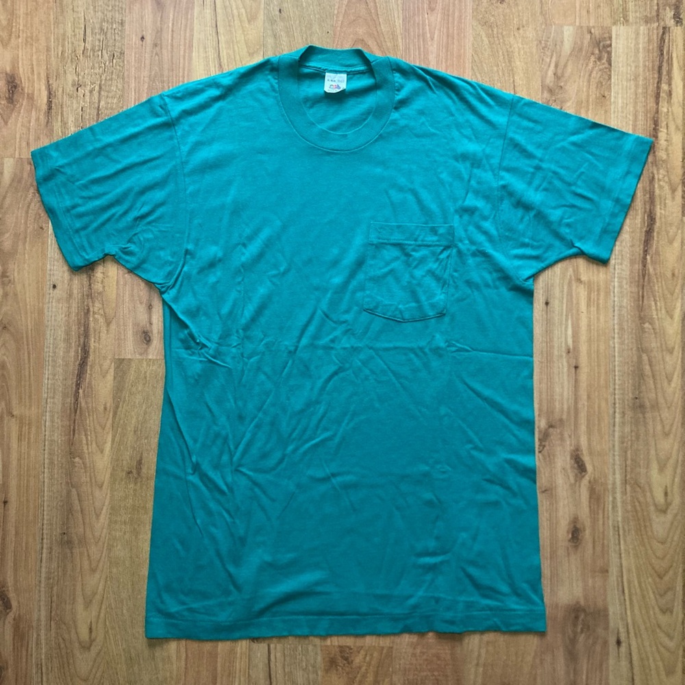 Fruit Of The Loom Vintage Single Stitch Green T-shirt W/ Pocket Men’s Sz XL